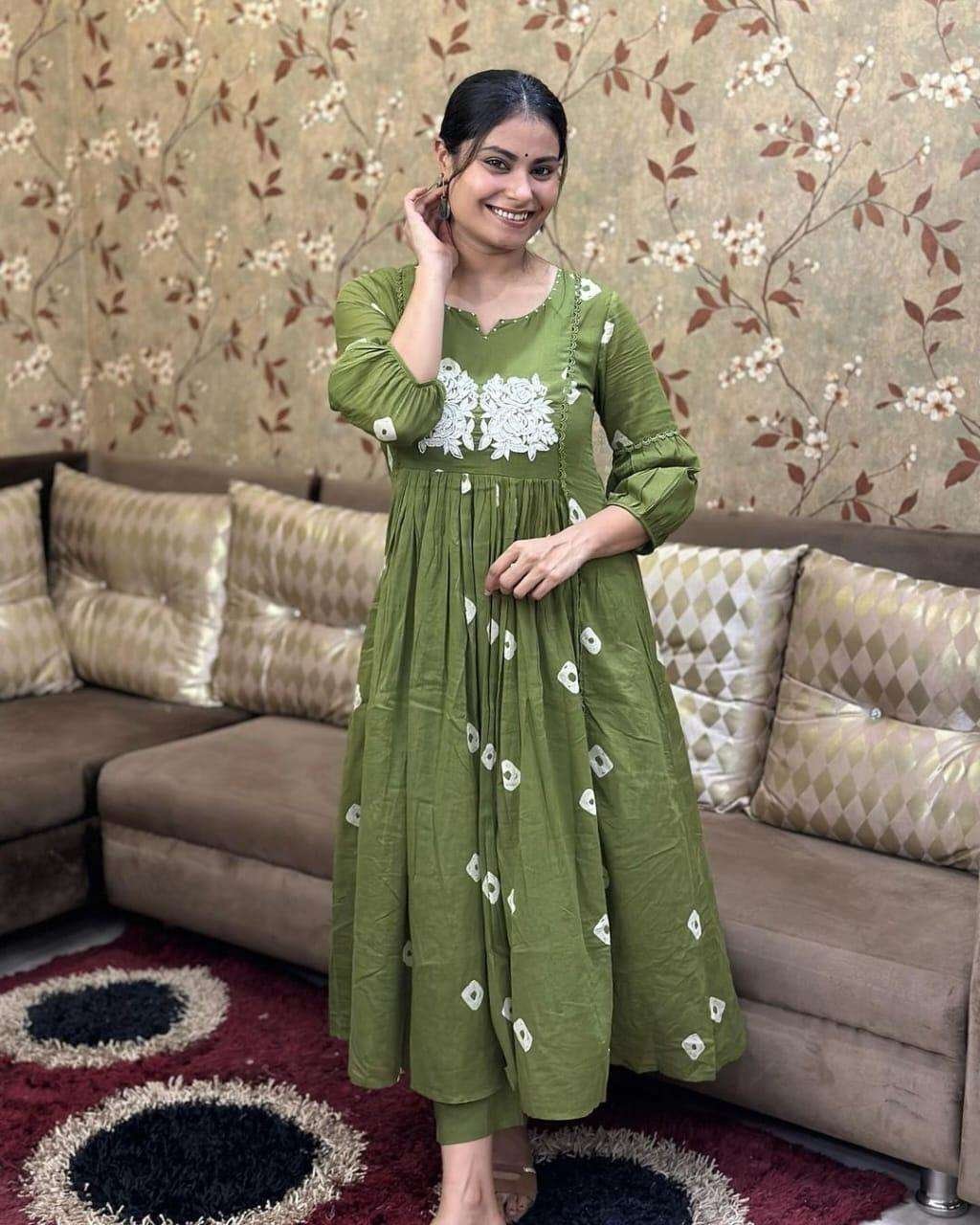Women’s Cotton Printed Long Anarkali Kurti With Pant