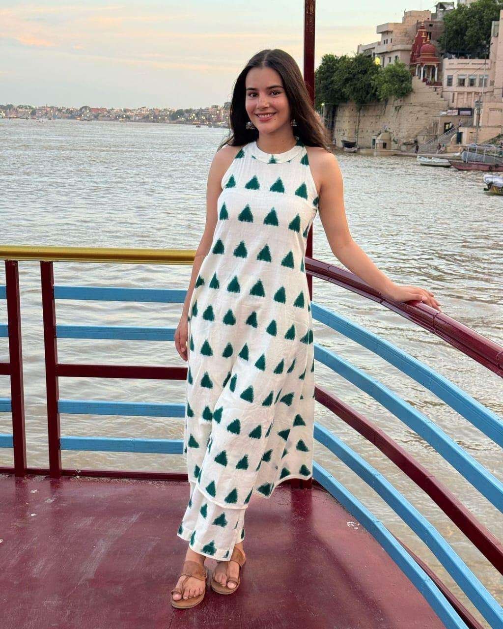 Women’s Cotton Printed Sleeveless Co-ord Set ? Elegant Summer Two-Piece Outfit (White)