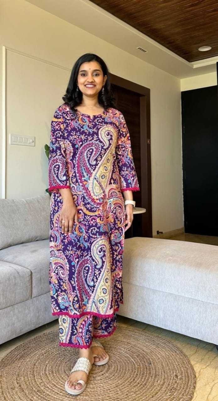Women’s Cotton Printed Straight Kurti with Pant Two Piece Co-ord Set