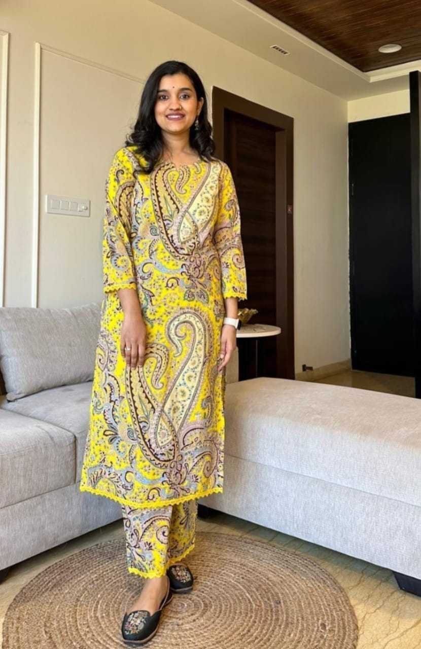 Women’s Cotton Printed Straight Kurti with Pant Two Piece Co-ord Set