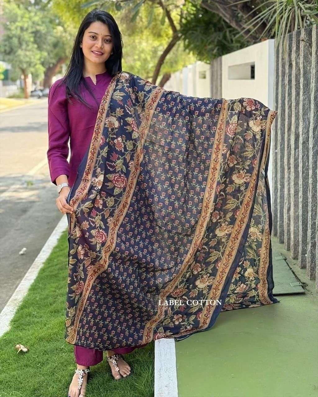 Women’s Cotton Solid Straight Kurti With Pant and Dupatta Set