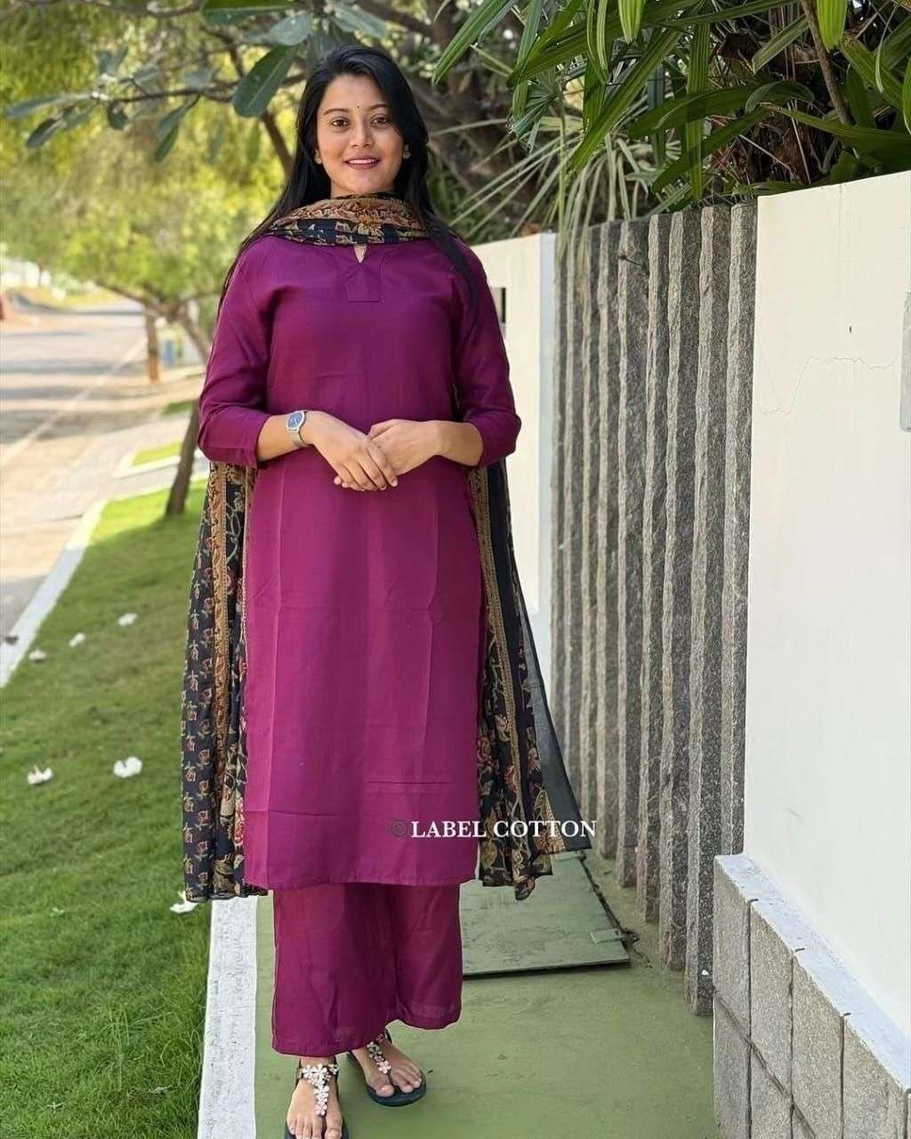 Women’s Cotton Solid Straight Kurti With Pant and Dupatta Set