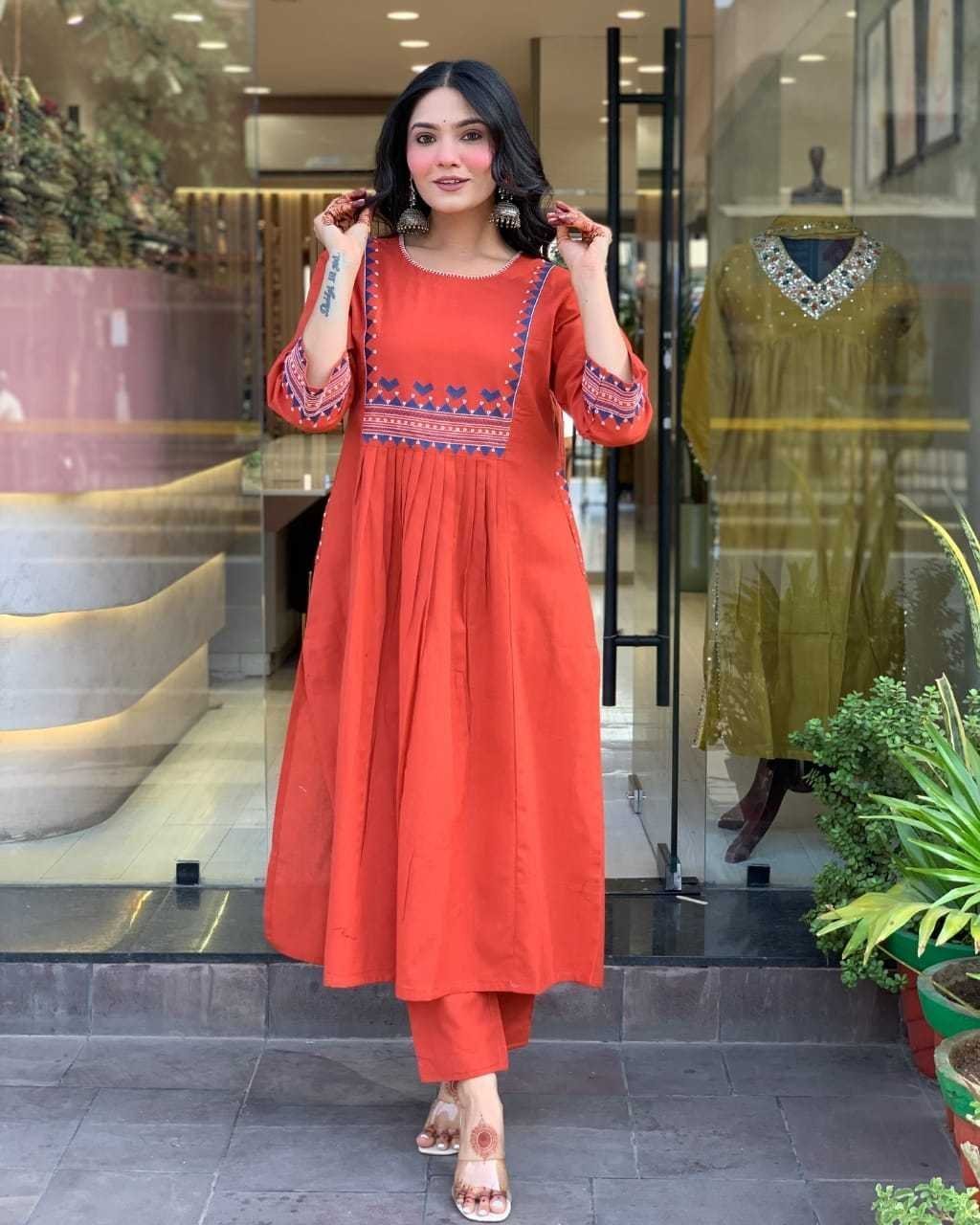 Women’s Rayon Embroidered A-Line Kurti With Pant Set