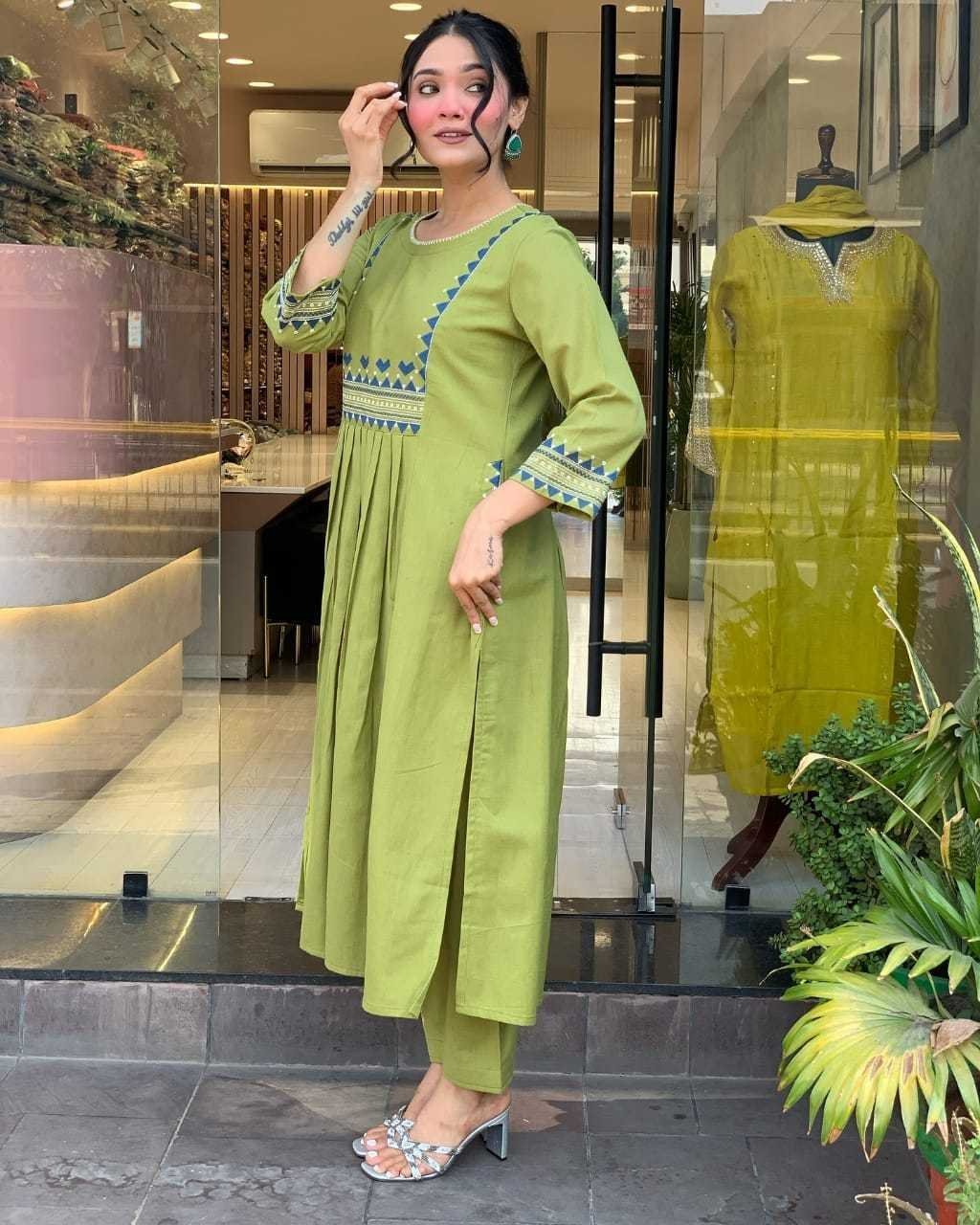 Women’s Rayon Embroidered A-Line Kurti With Pant Set