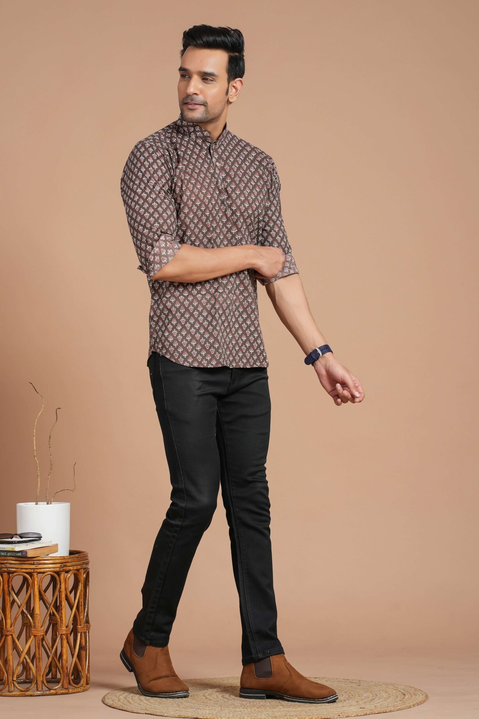 Men’s Cotton Brown Printed Kurta ? Casual & Festive Daily Wear