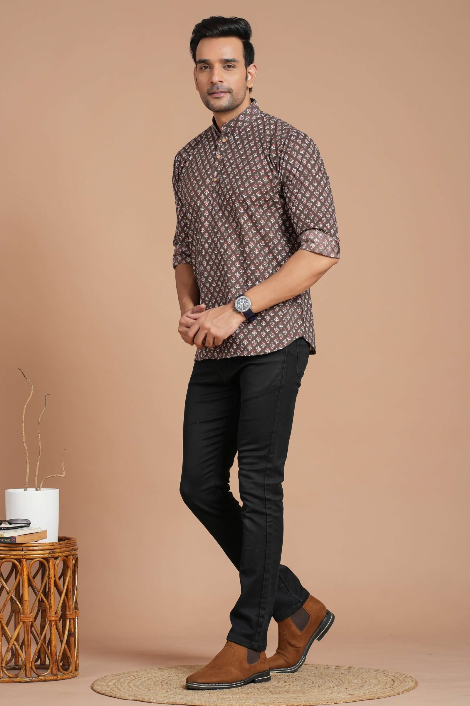 Men’s Cotton Brown Printed Kurta ? Casual & Festive Daily Wear
