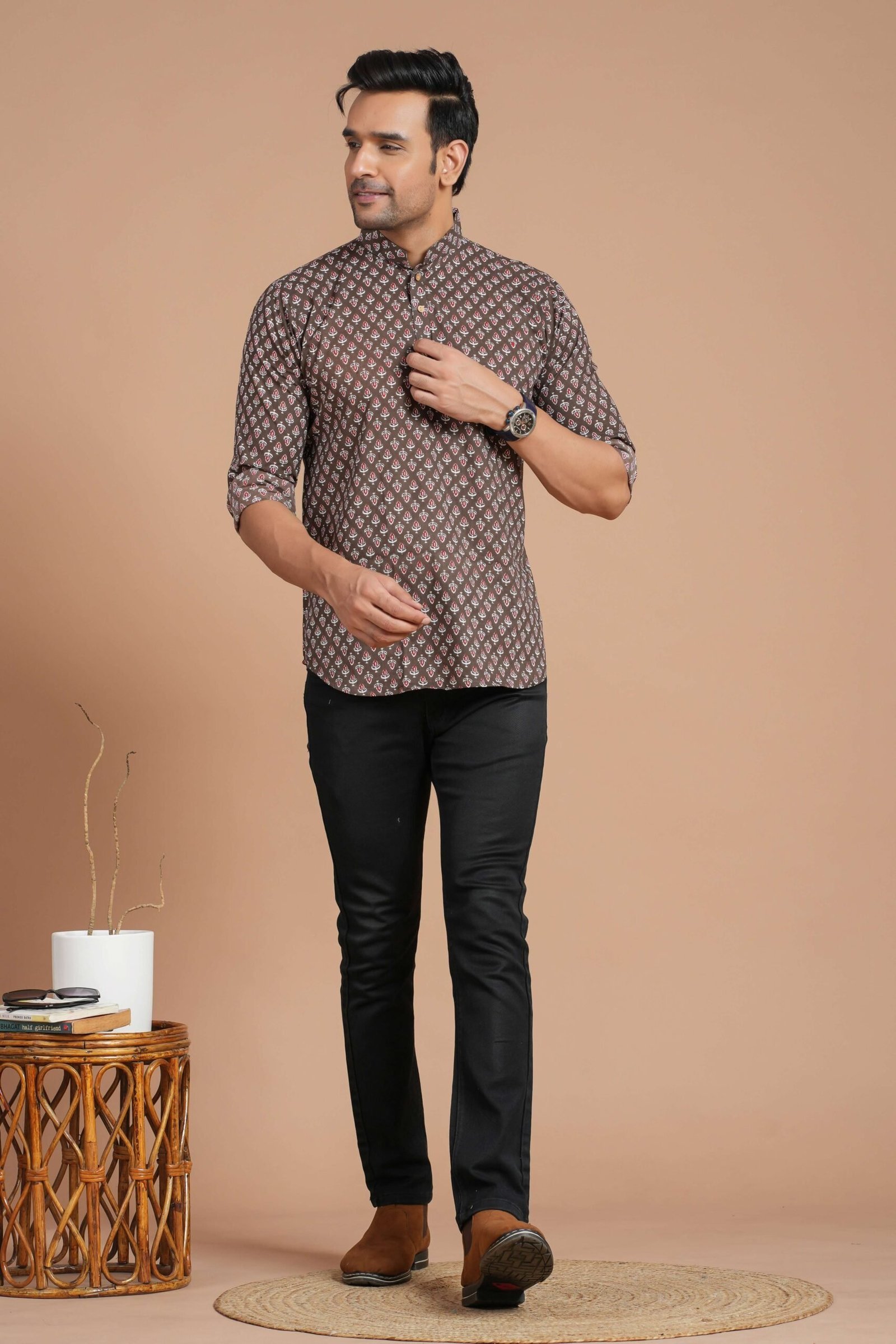 Men’s Cotton Brown Printed Kurta ? Casual & Festive Daily Wear