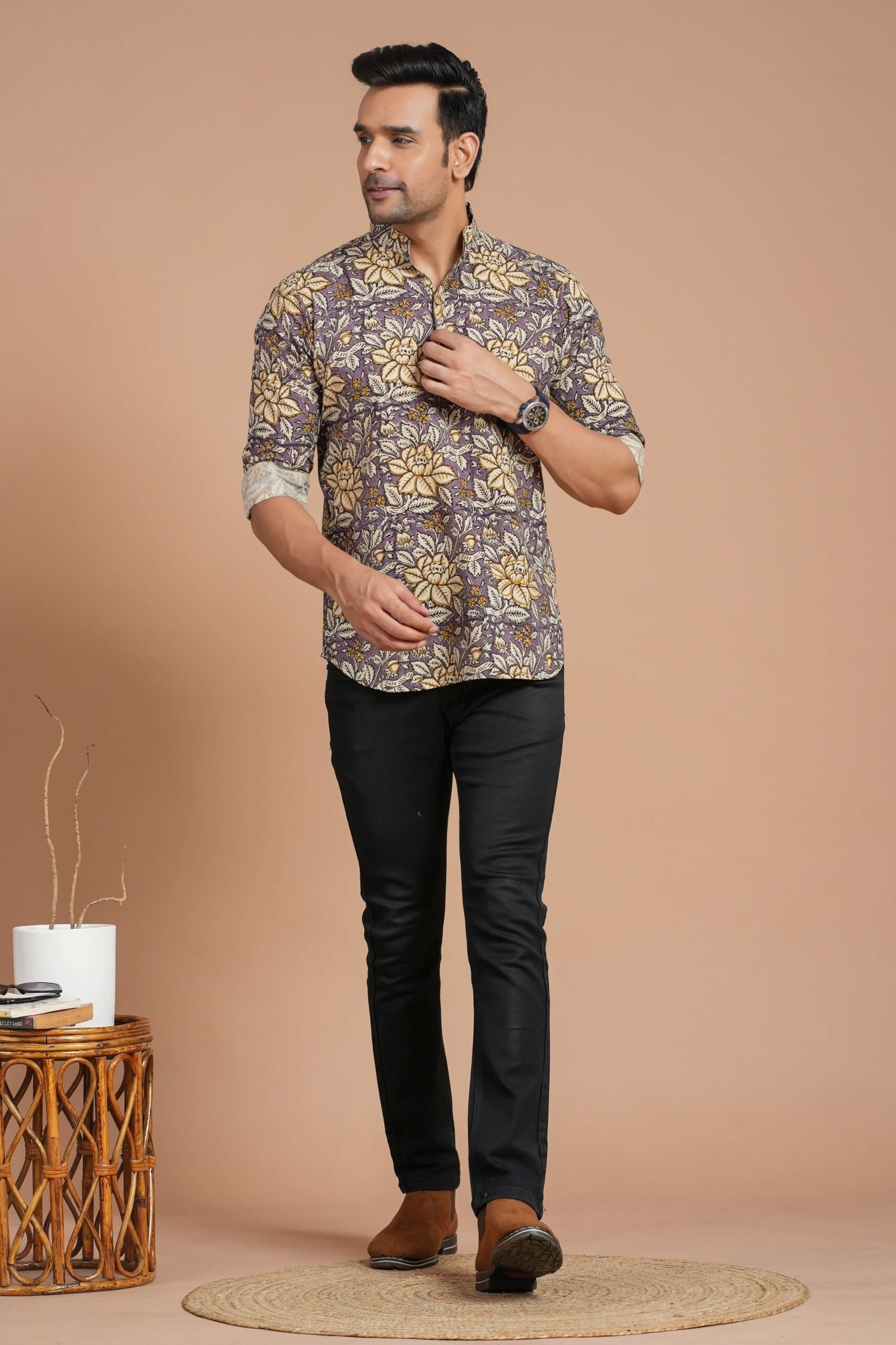 Men’s Cotton Floral Printed Kurta ? Stylish Casual & Festive Wear