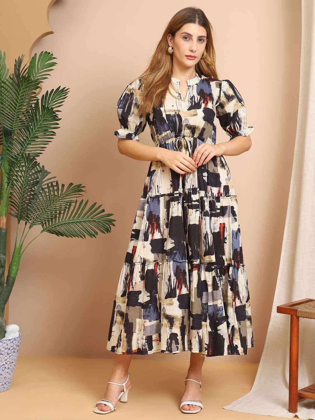 Women’s Cotton Printed Fit & Flare Anarkali Gown Midi Dress