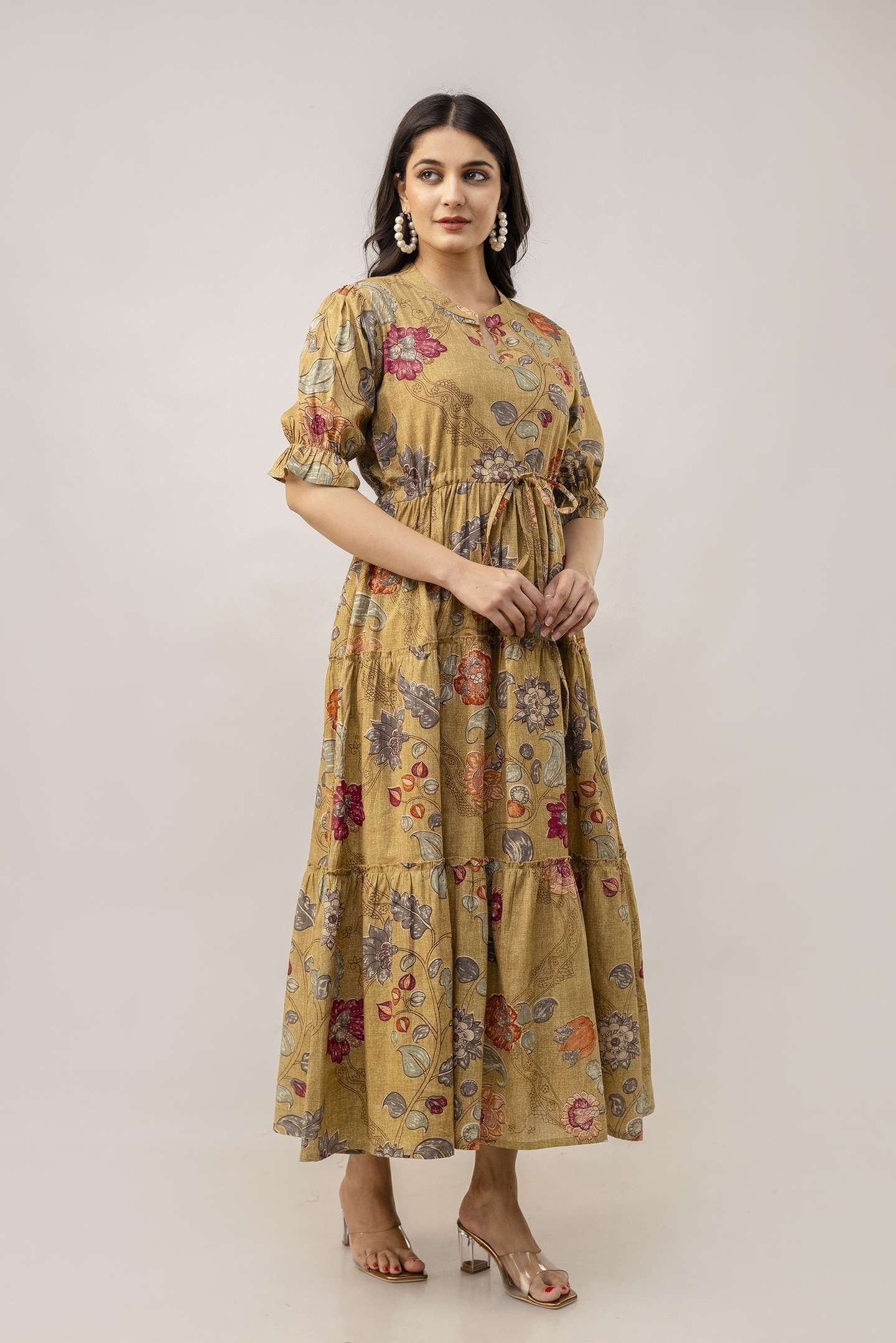 Women’s Cotton Printed Fit & Flare Anarkali Gown Midi Dress