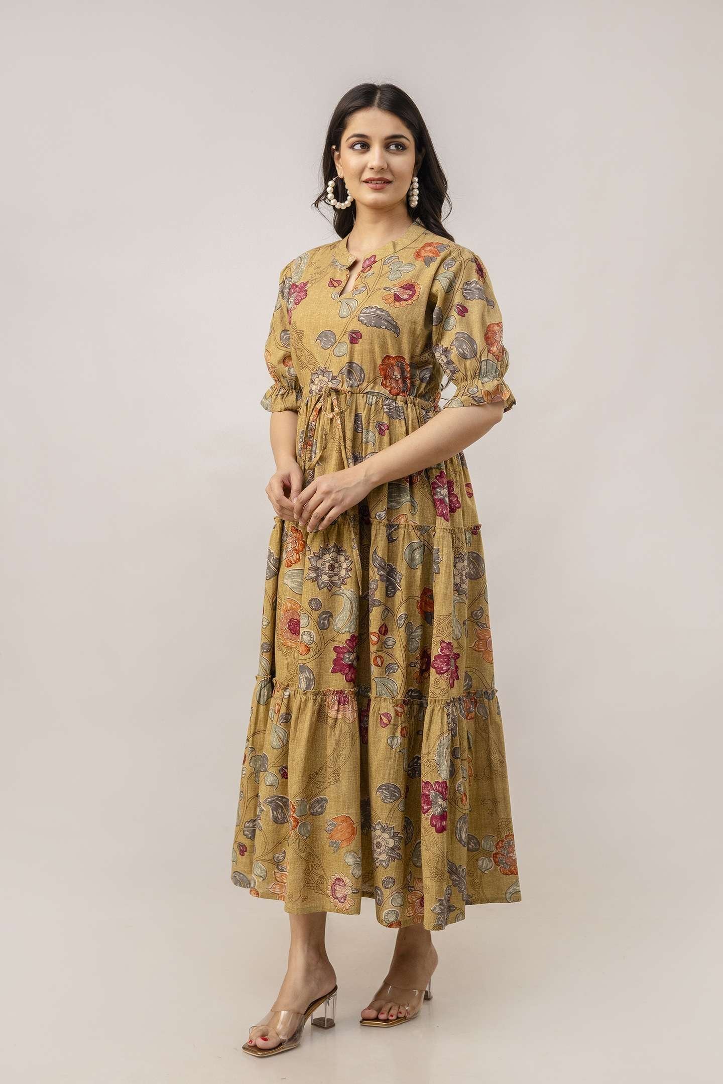 Women’s Cotton Printed Fit & Flare Anarkali Gown Midi Dress