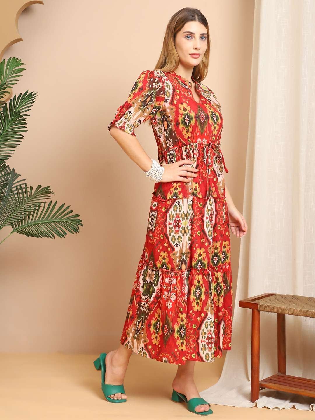 Women’s Cotton Printed Fit & Flare Anarkali Gown Midi Dress
