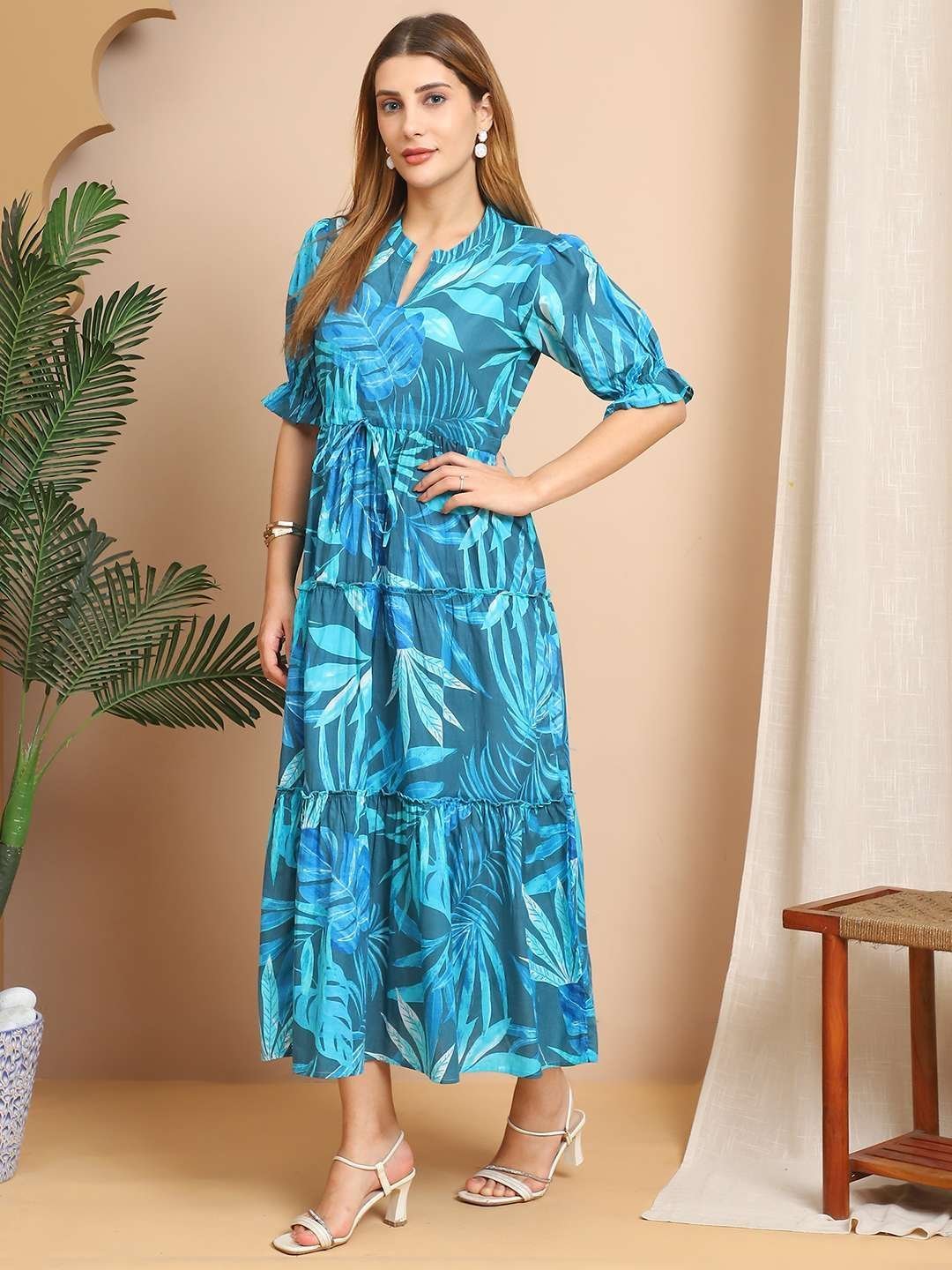 Women’s Cotton Printed Fit & Flare Anarkali Gown Midi Dress