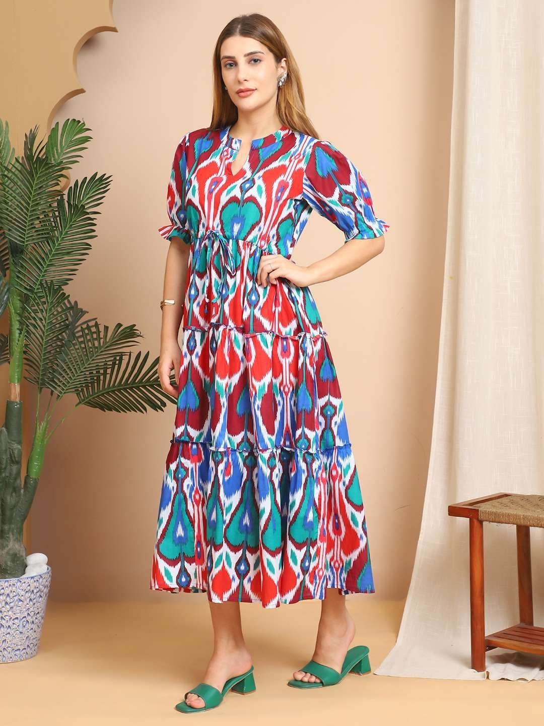 Women’s Cotton Printed Fit & Flare Anarkali Gown Midi Dress