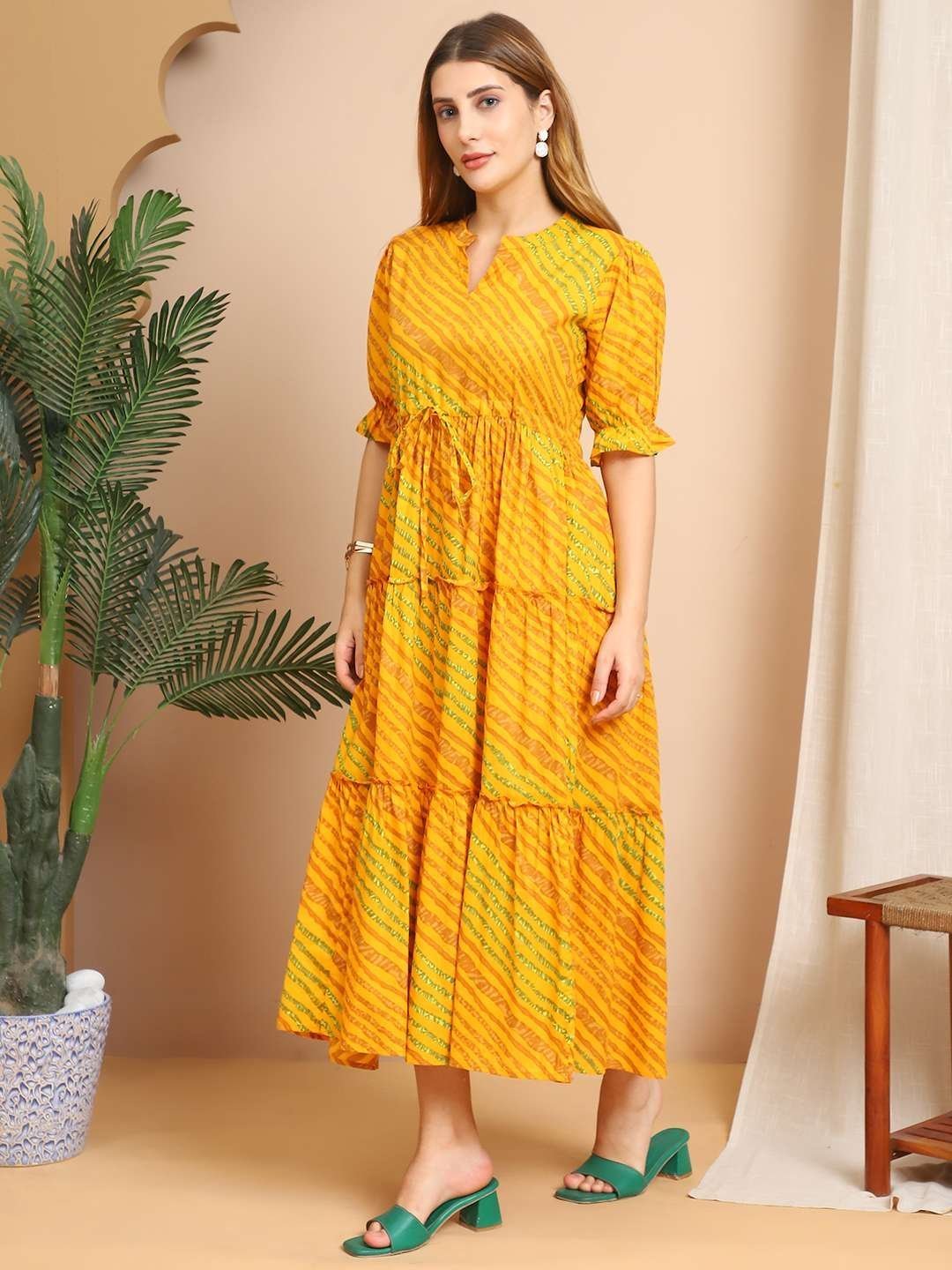 Women’s Cotton Printed Fit & Flare Anarkali Gown Midi Dress