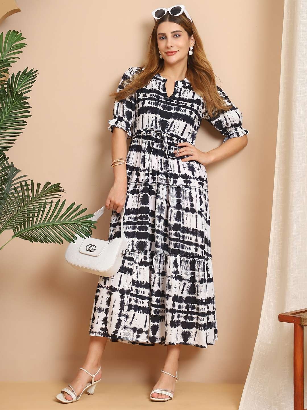 Women’s Cotton Printed Fit & Flare Anarkali Gown Midi Dress