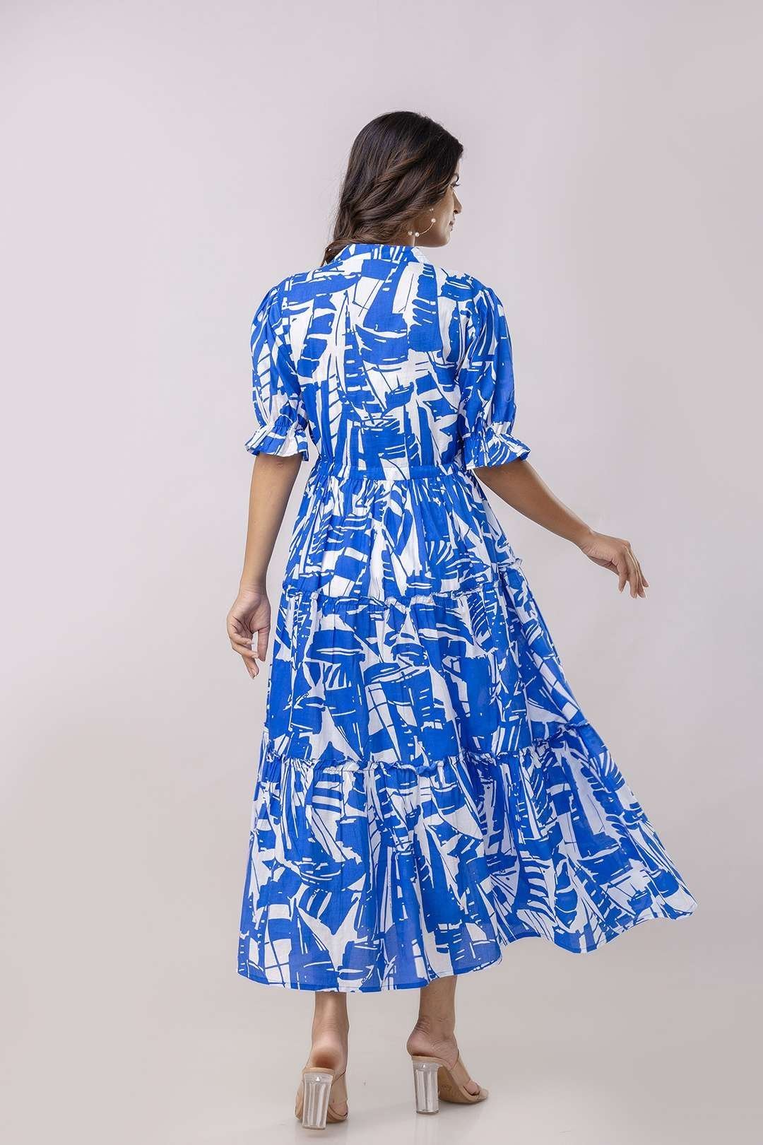 Women’s Cotton Printed Fit & Flare Anarkali Gown Midi Dress