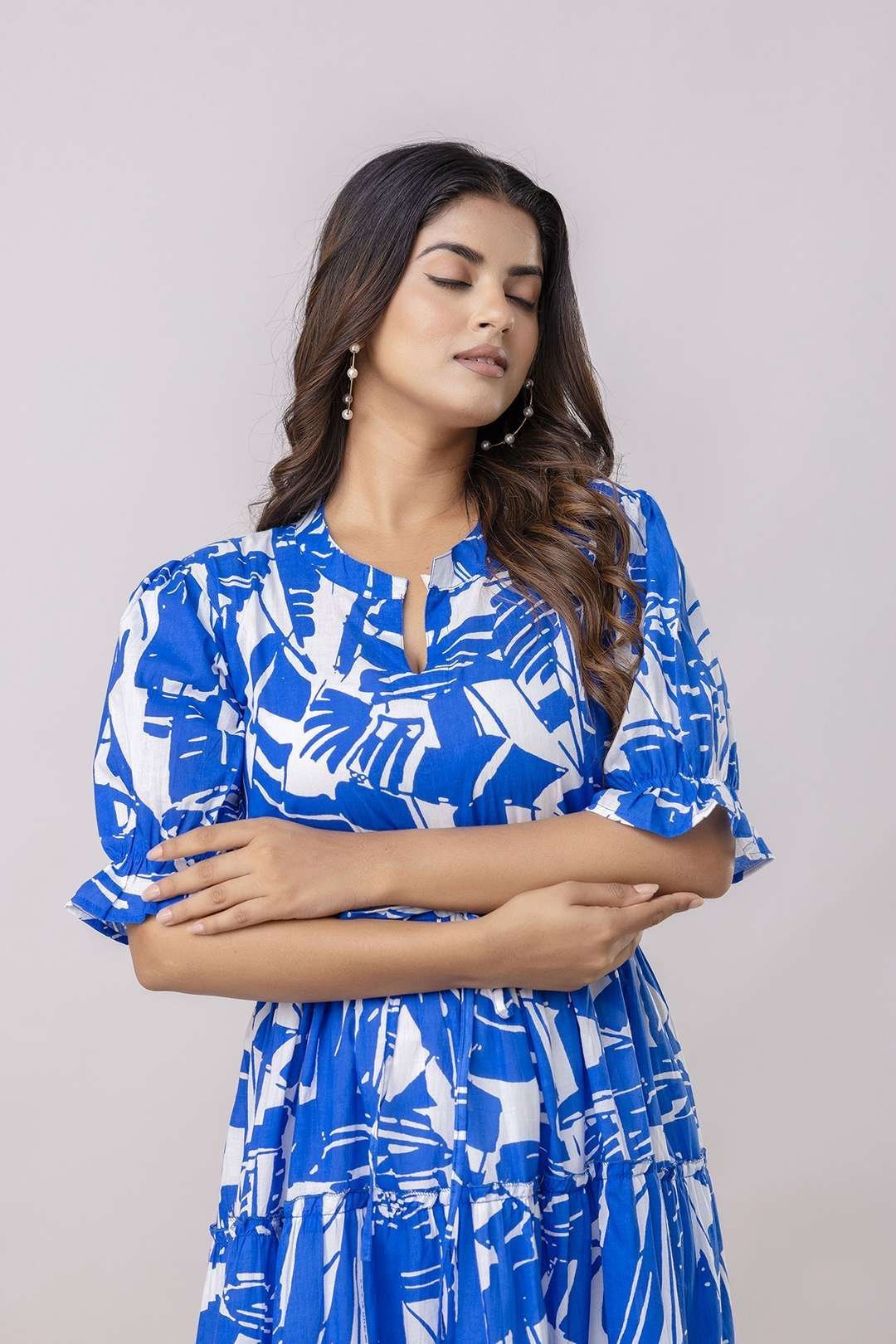 Women’s Cotton Printed Fit & Flare Anarkali Gown Midi Dress