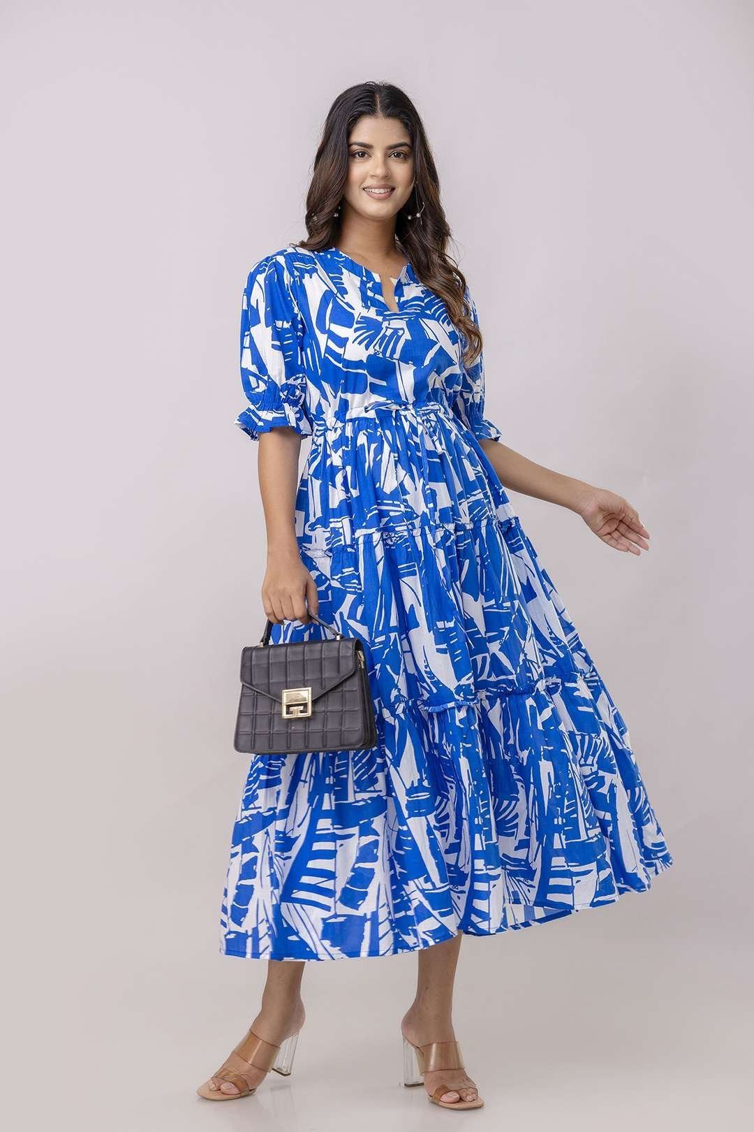 Women’s Cotton Printed Fit & Flare Anarkali Gown Midi Dress