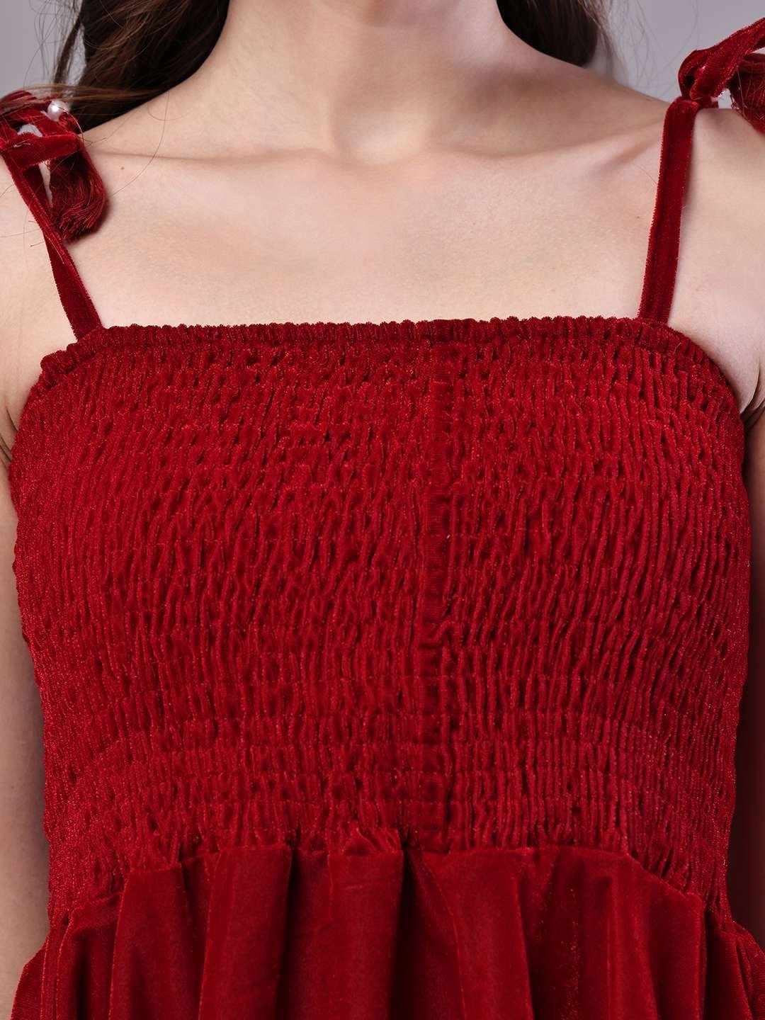 Women’s Junglee Velvet Maroon Handkerchief Hem Dress