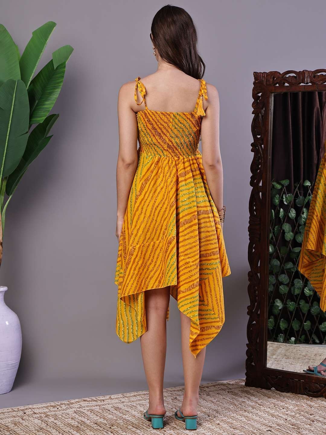 Women’s Multicolor Abstract Printed Cotton Handkerchief Hem Dress Midi Dresses