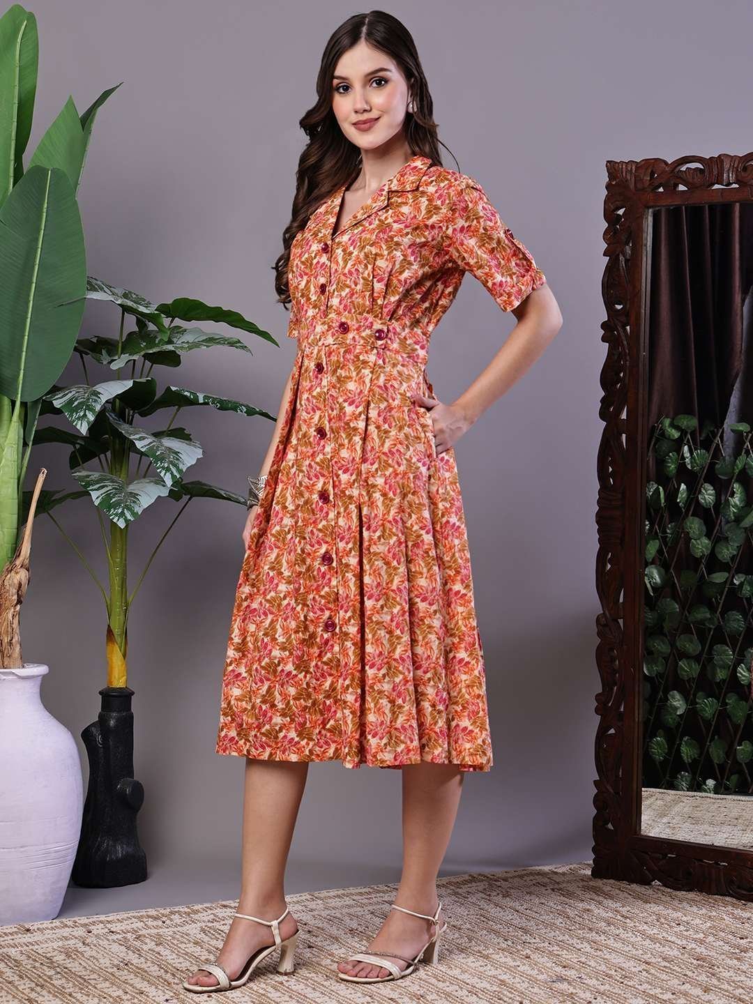 Women’s MultiColor Velvet Floral Printed Fit & Flare Dress