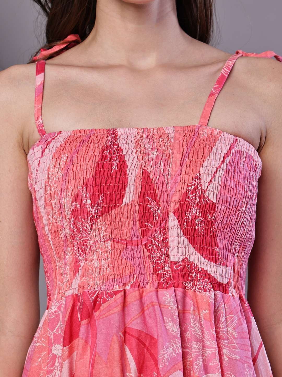 Women’s Pink Printed Cotton Handkerchief Hem Midi Dress Midi Dresses