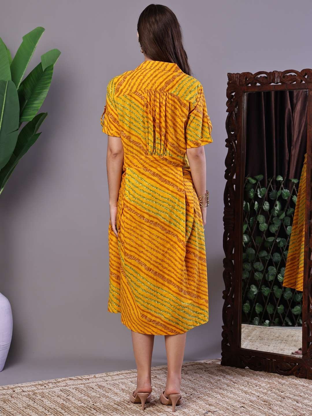 Women’s Yellow Printed Cotton Shirt Dress