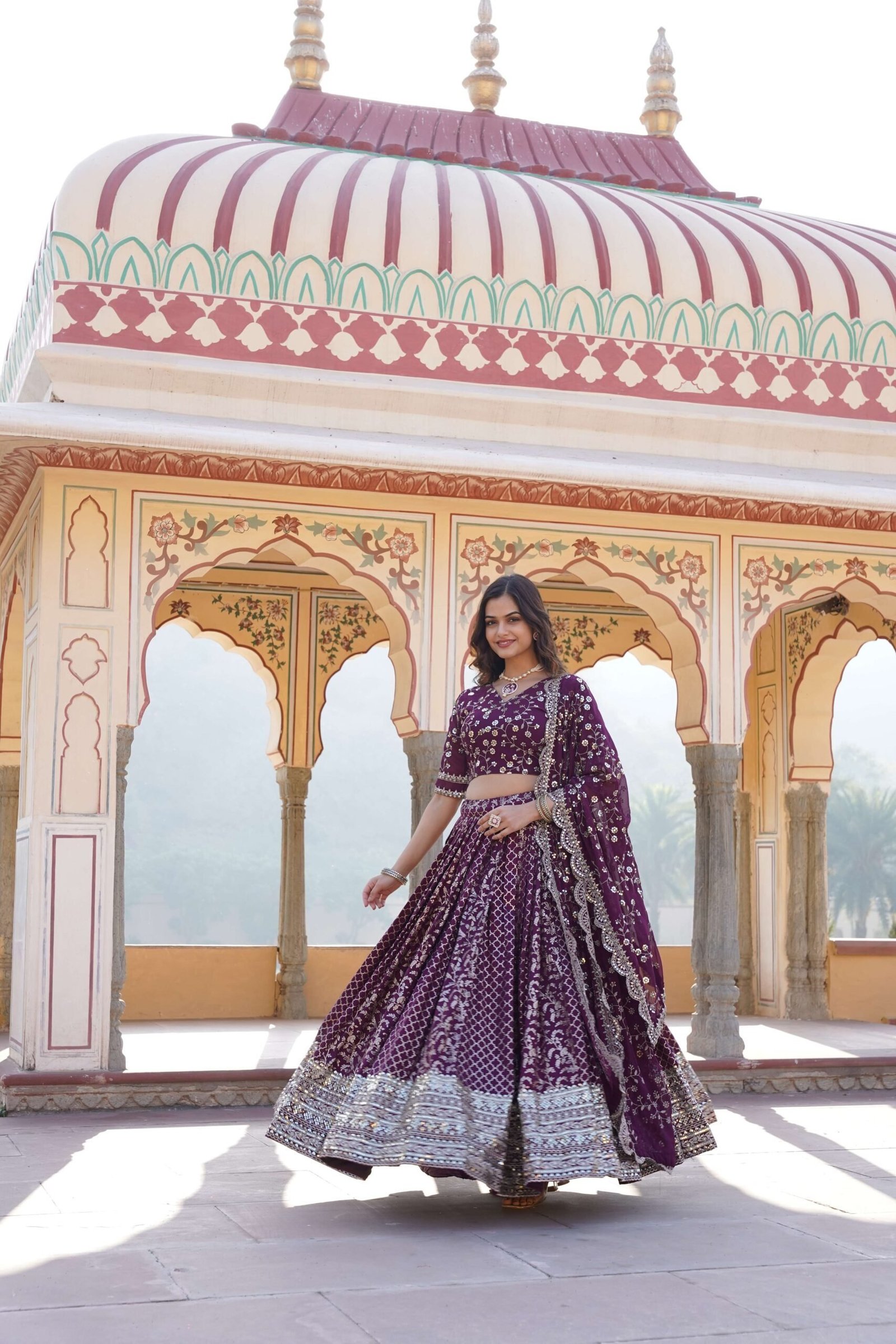 Designer Pure Viscose Jacquard Lehenga Choli with Sequins Dupatta