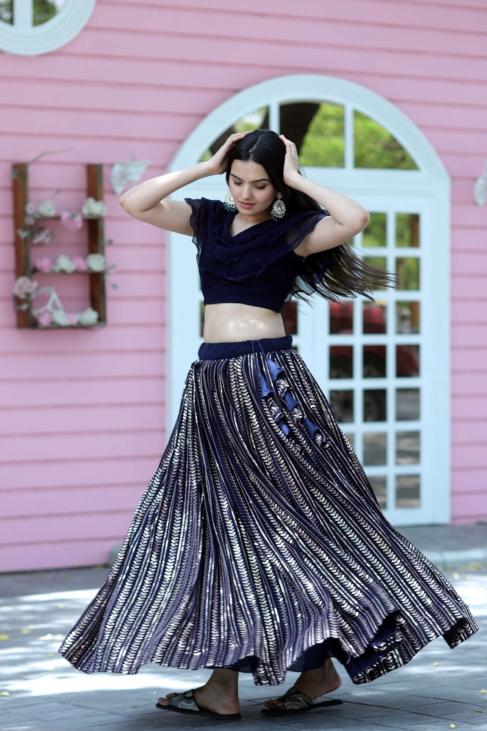 Premium Faux Blooming Sequin Work Readymade Lehenga Choli Set