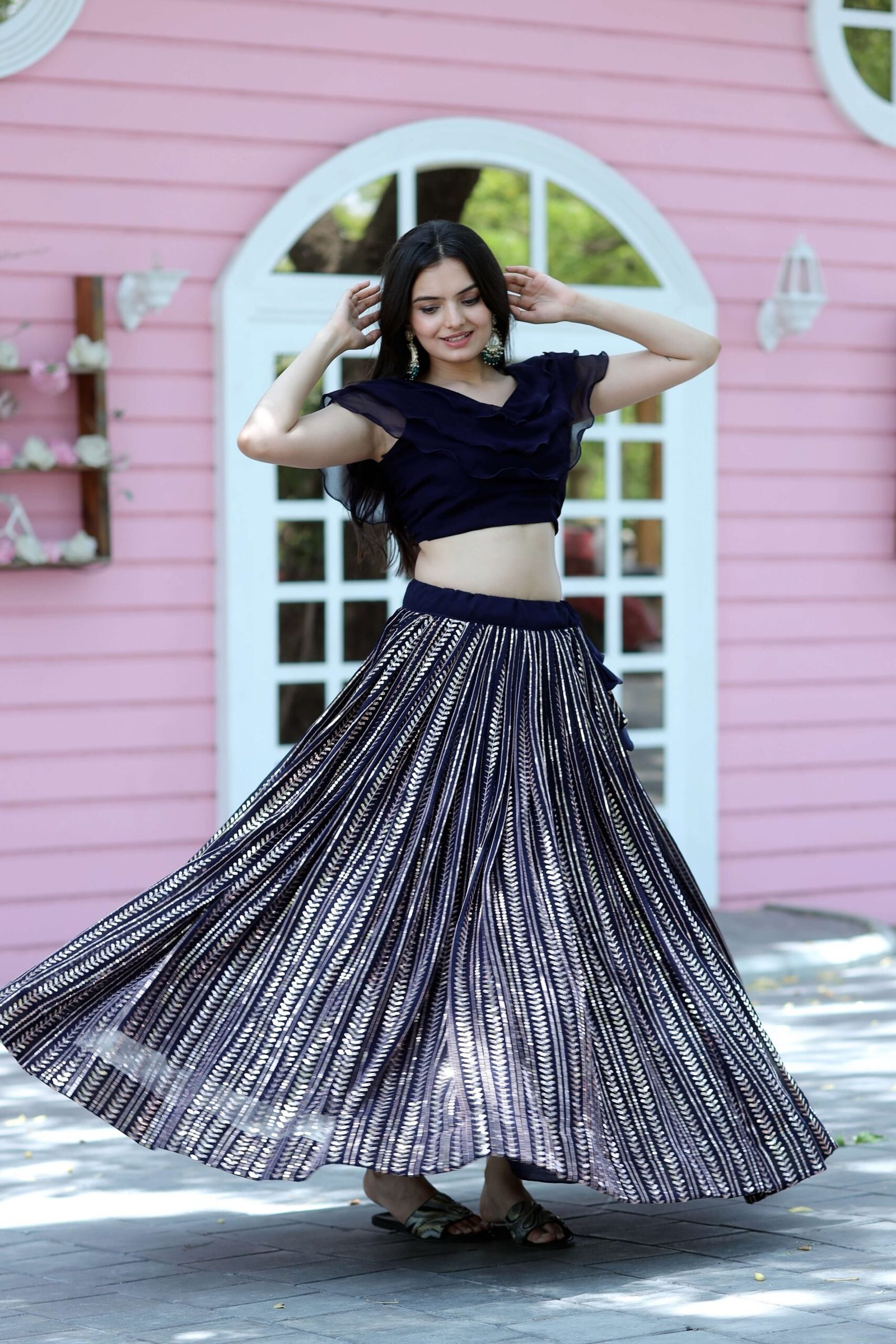 Premium Faux Blooming Sequin Work Readymade Lehenga Choli Set
