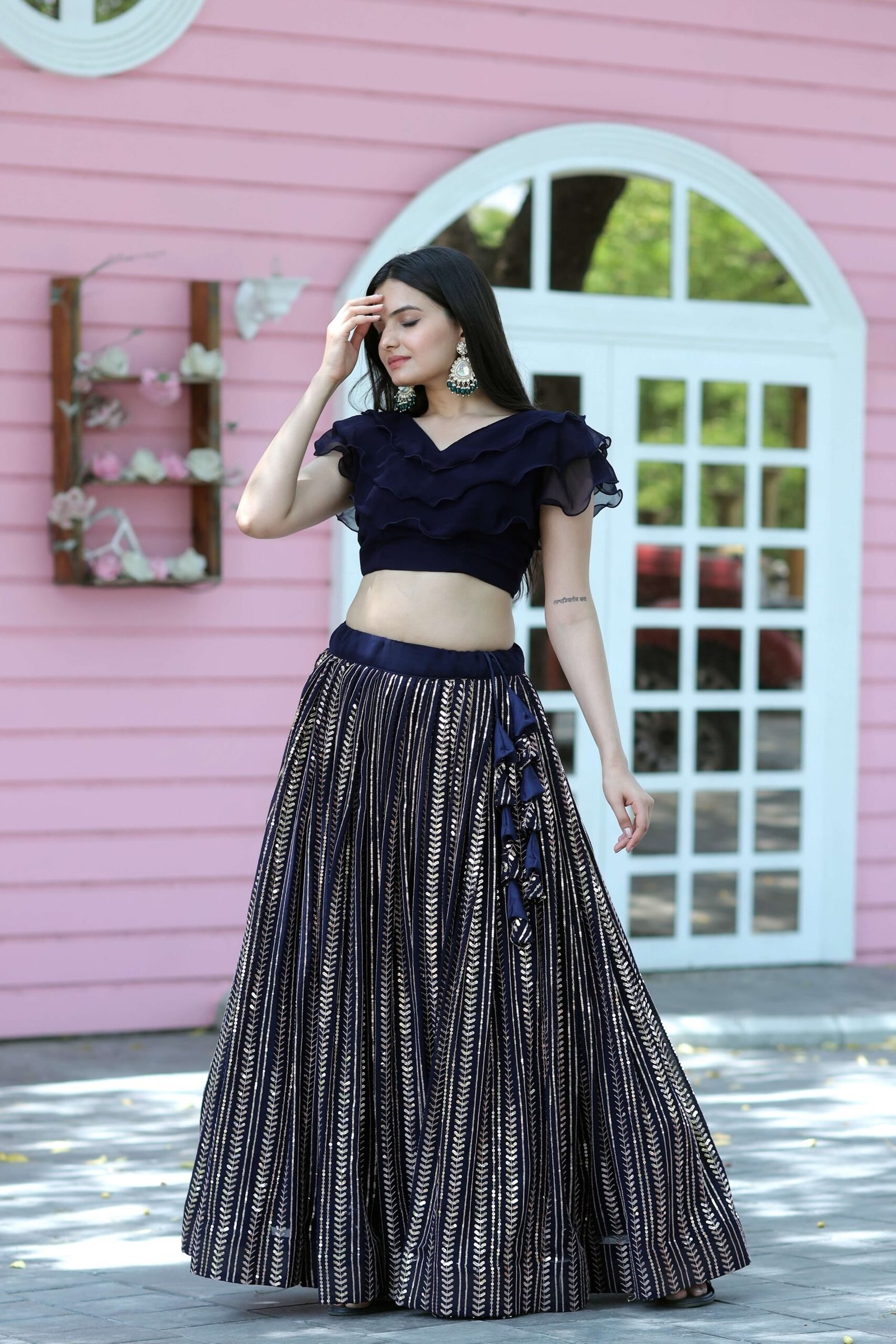 Premium Faux Blooming Sequin Work Readymade Lehenga Choli Set