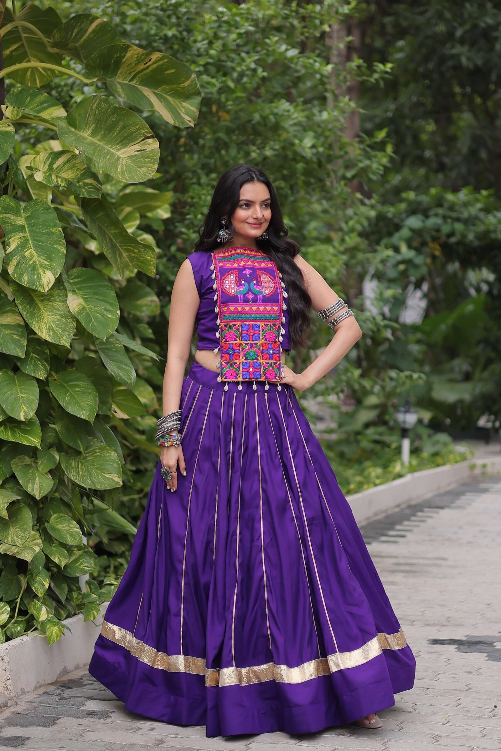 Roman Fabric Mirror & Gota-Patti Navratri Lehenga Choli Set