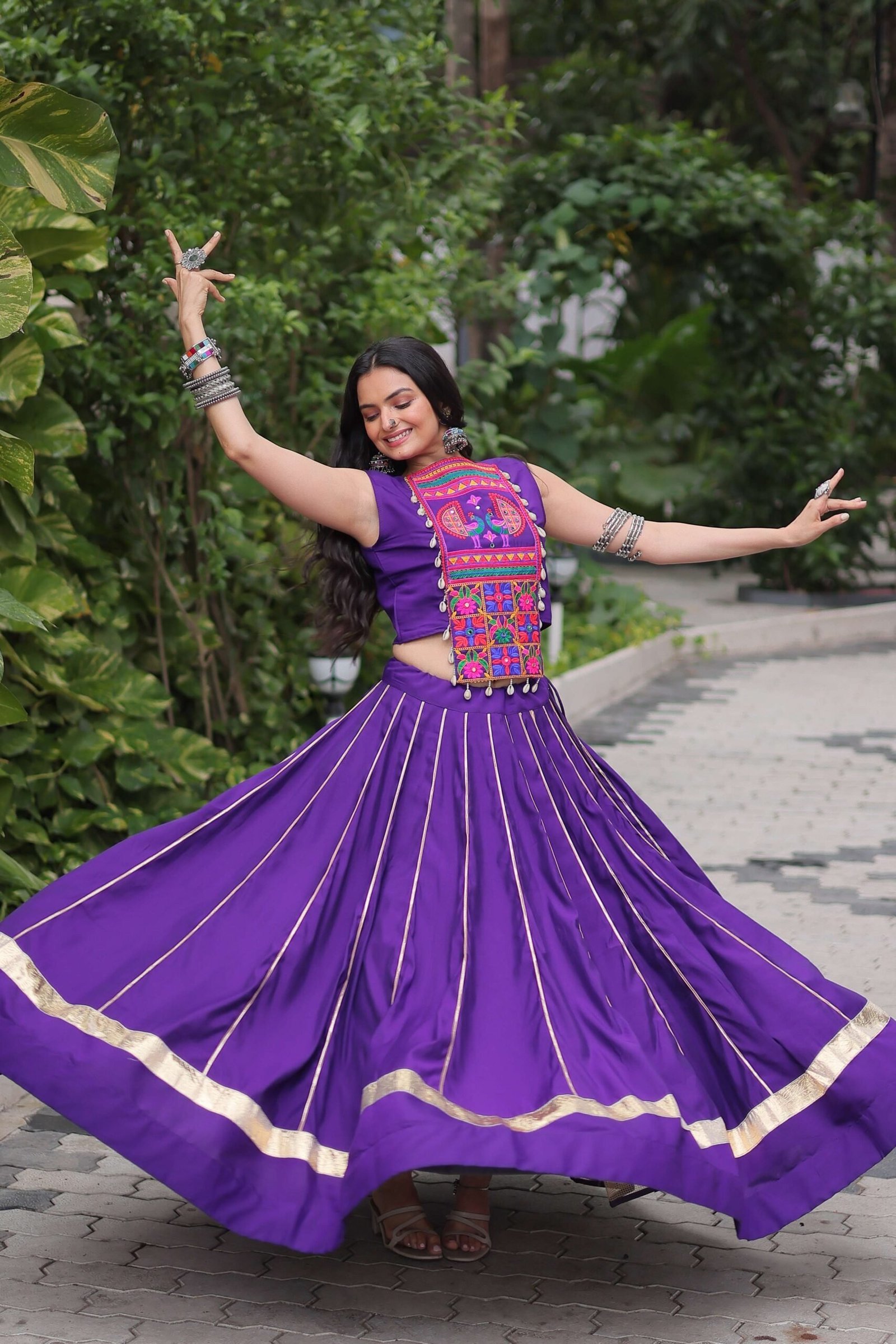 Roman Fabric Mirror & Gota-Patti Navratri Lehenga Choli Set