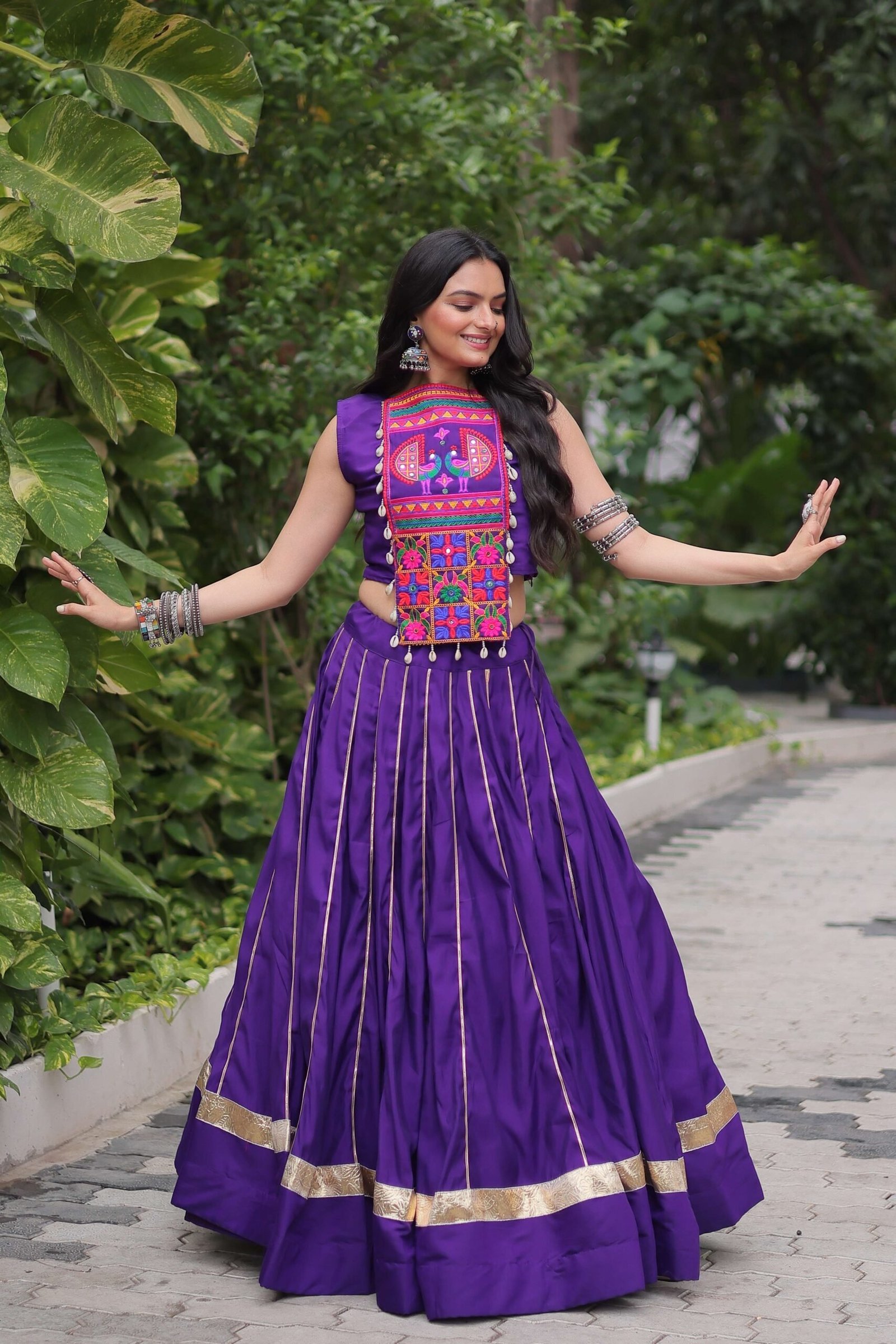 Roman Fabric Mirror & Gota-Patti Navratri Lehenga Choli Set