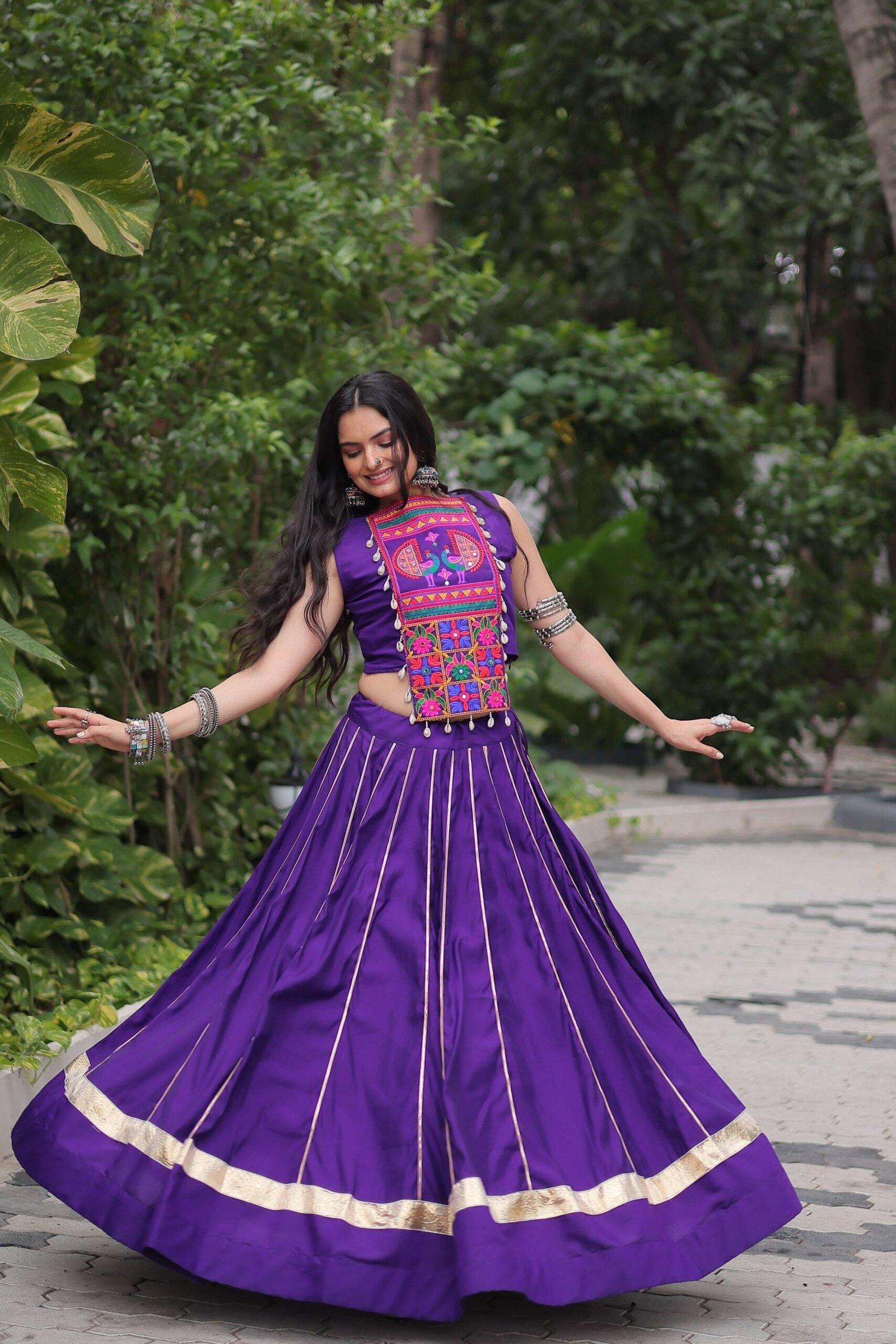 Roman Fabric Mirror & Gota-Patti Navratri Lehenga Choli Set