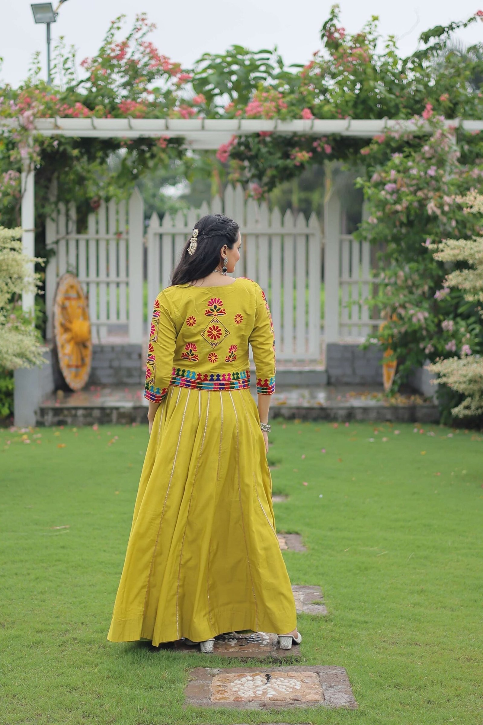 Vibrant Roman Fabric Navratri Lehenga Choli Set with Koti Blouse