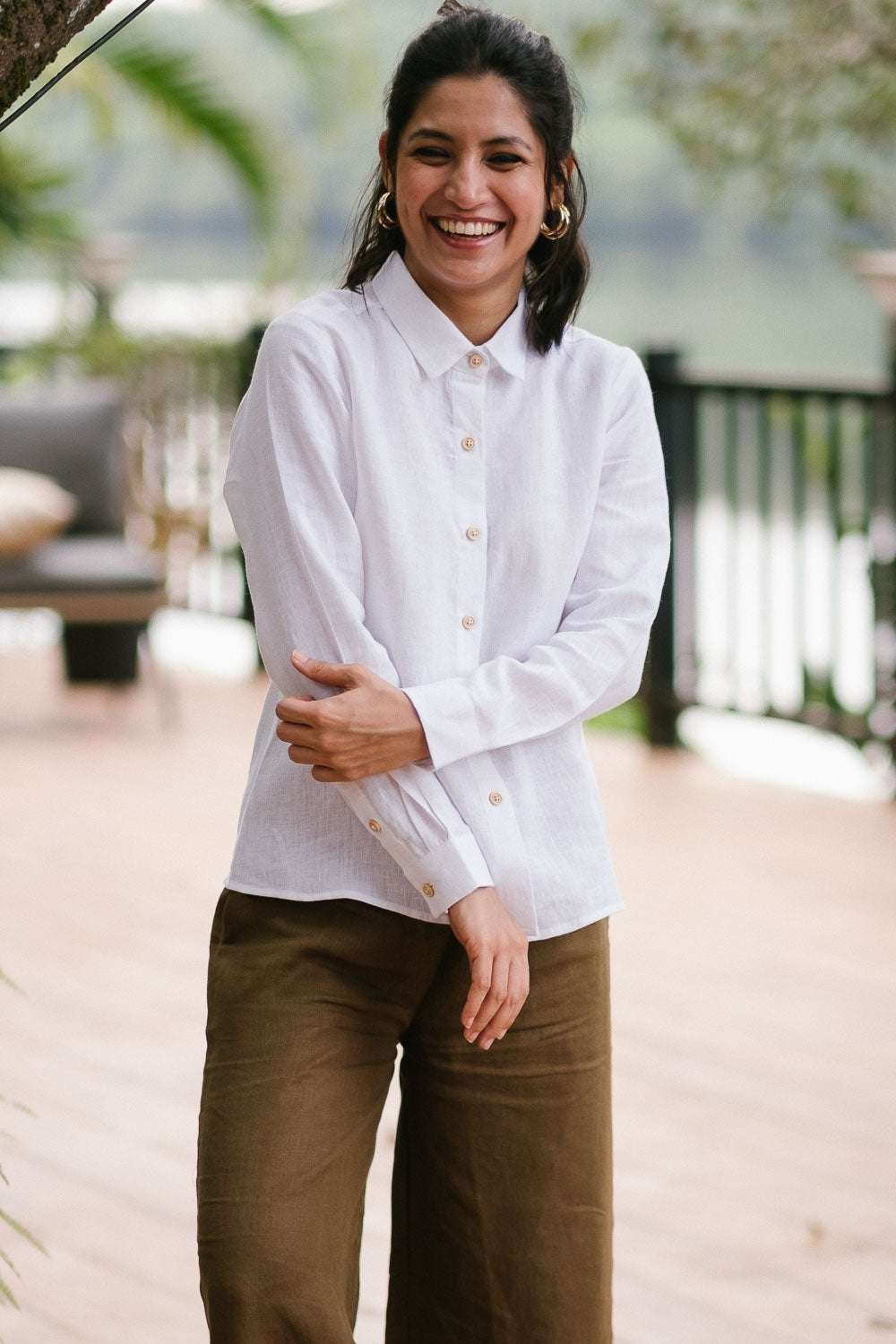 Women’s Cotton Solid Pain Straight Shirt With Wide Leg Palazzo Pant Casual Summer Collection Cord Set( White )
