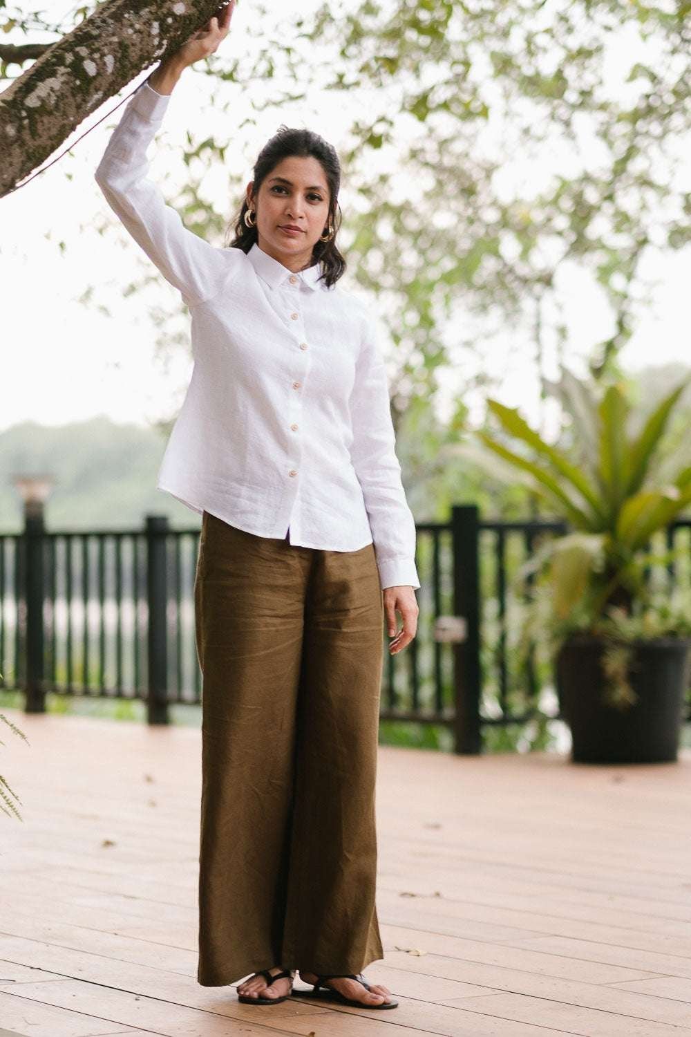 Women’s Cotton Solid Pain Straight Shirt With Wide Leg Palazzo Pant Casual Summer Collection Cord Set( White )