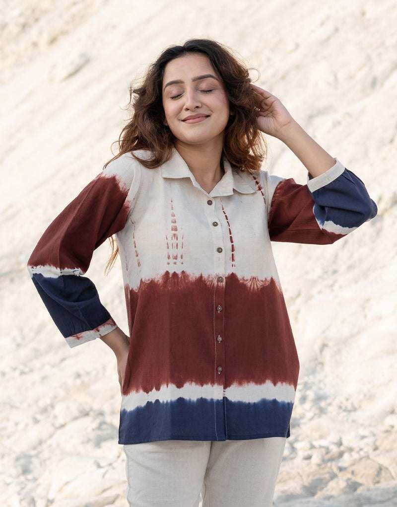 Women’s Cotton Tie-Dye Print Straight Shirt With Pant Casual Summer Collection Cord Set ( Multi1 )