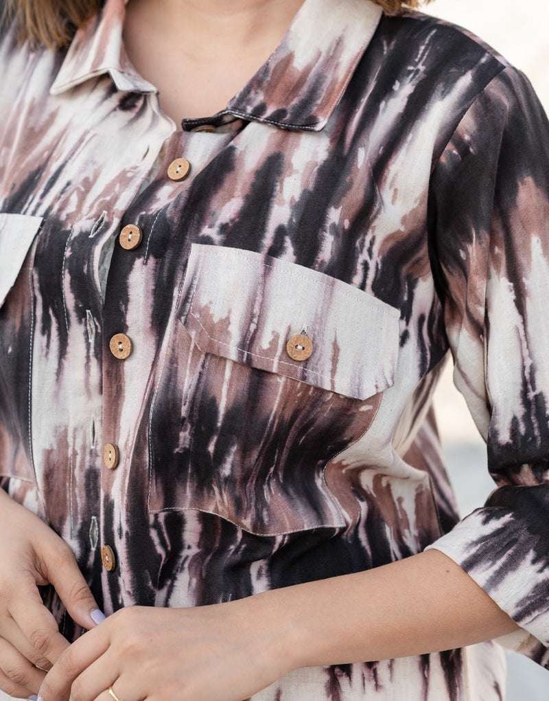 Women’s Cotton Tie-Dye Print Straight Shirt With Pant Casual Summer Collection Cord Set ( Multi2 )