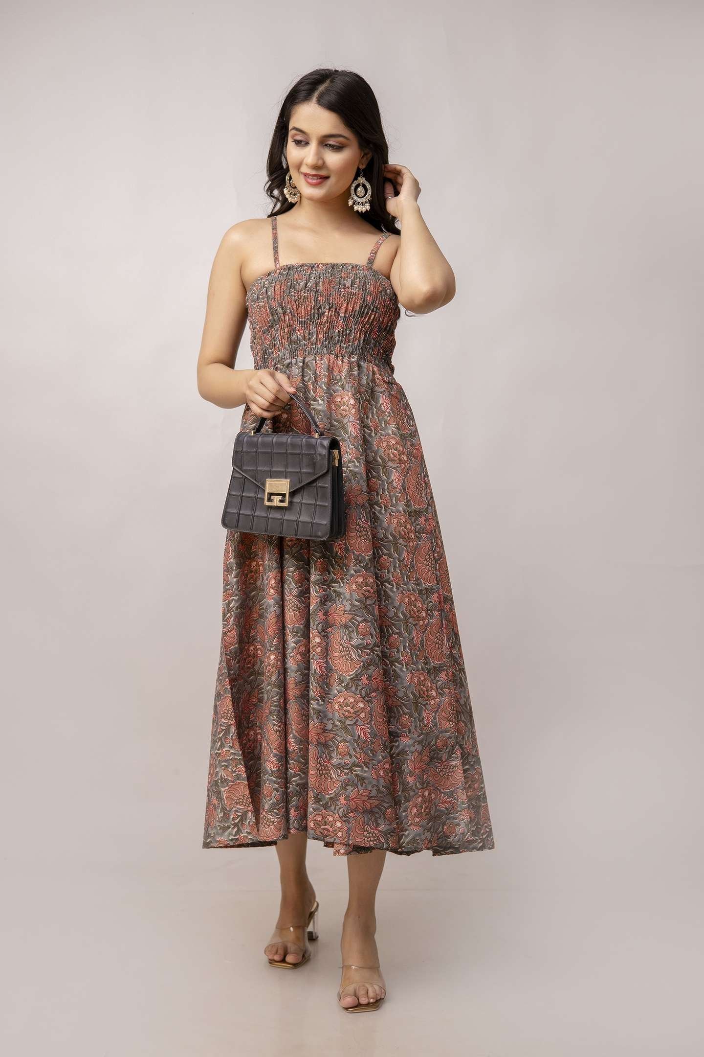 Women’s Silk Printed Shoulder Straps Sleeveless Anarkali Gown Drees (Light Maroon-SUI)