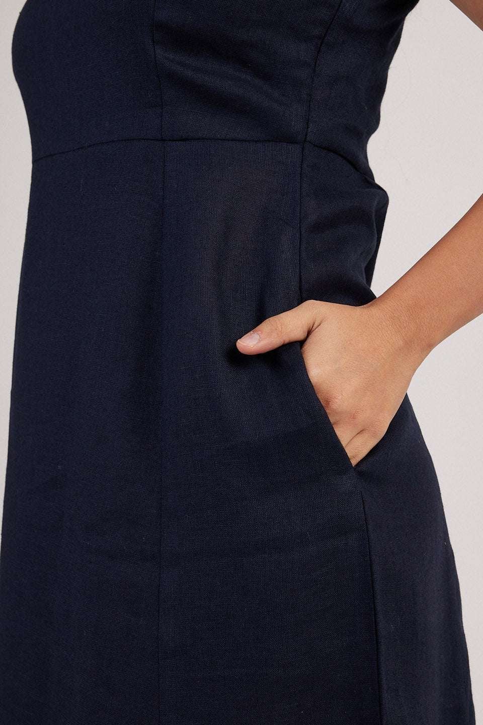 Women’s Cotton Solid Pain Sleeveless Midi Dress Stylish Western One Piece Casual Empire Dress  ( Indigo )