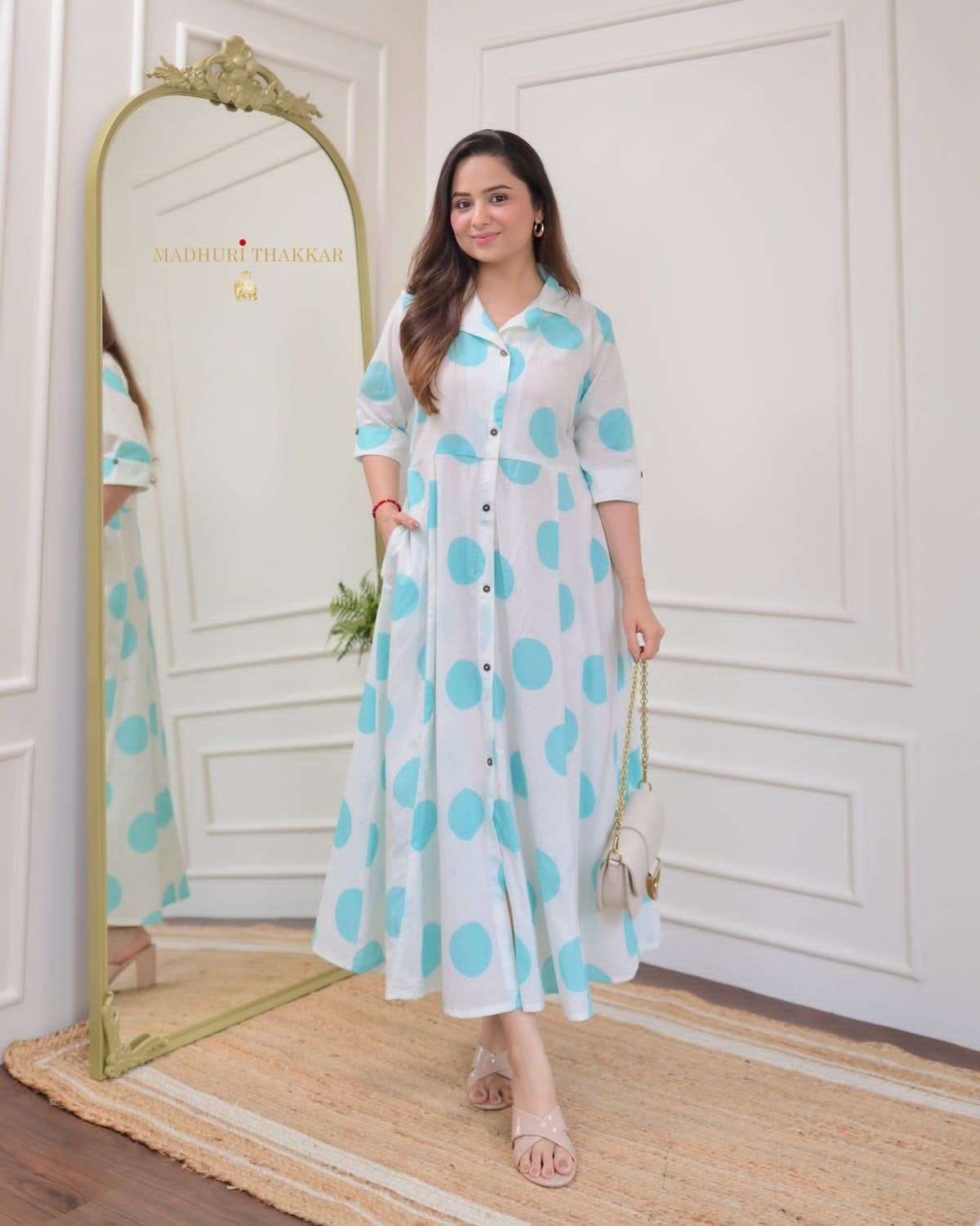 Women’s Cotton Floral Printed 3/4 quarter sleeve A-Line printed kurti