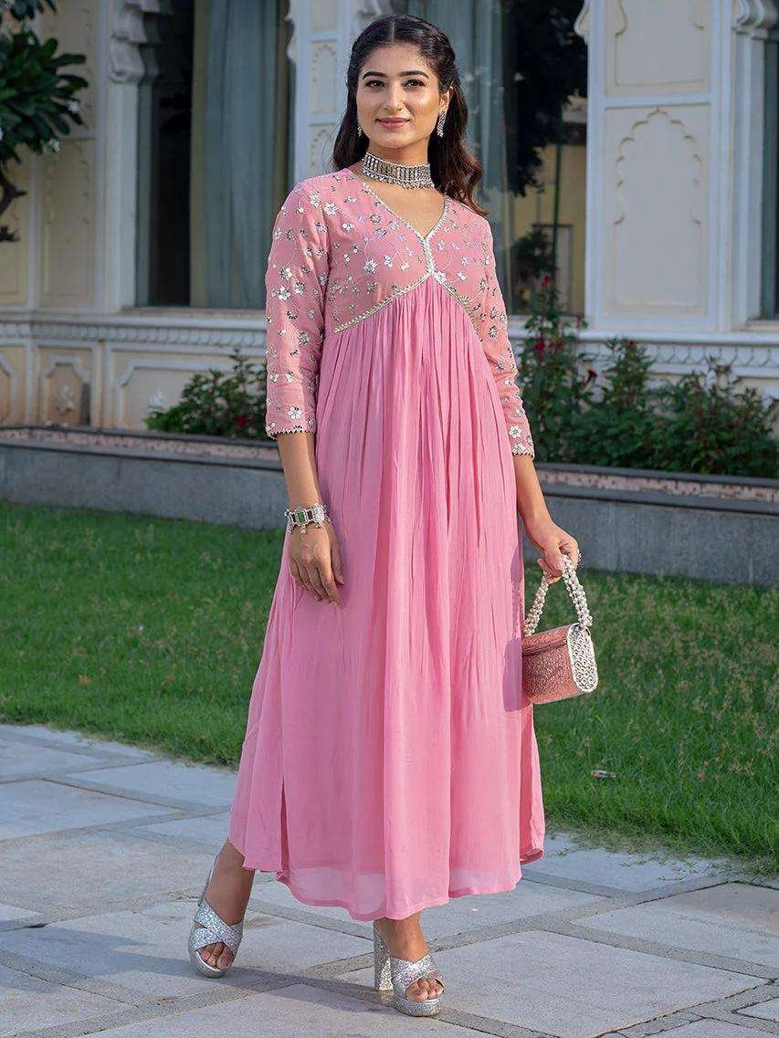 Women’s Rayon embroidery work Georgette Fit & Flare Dress