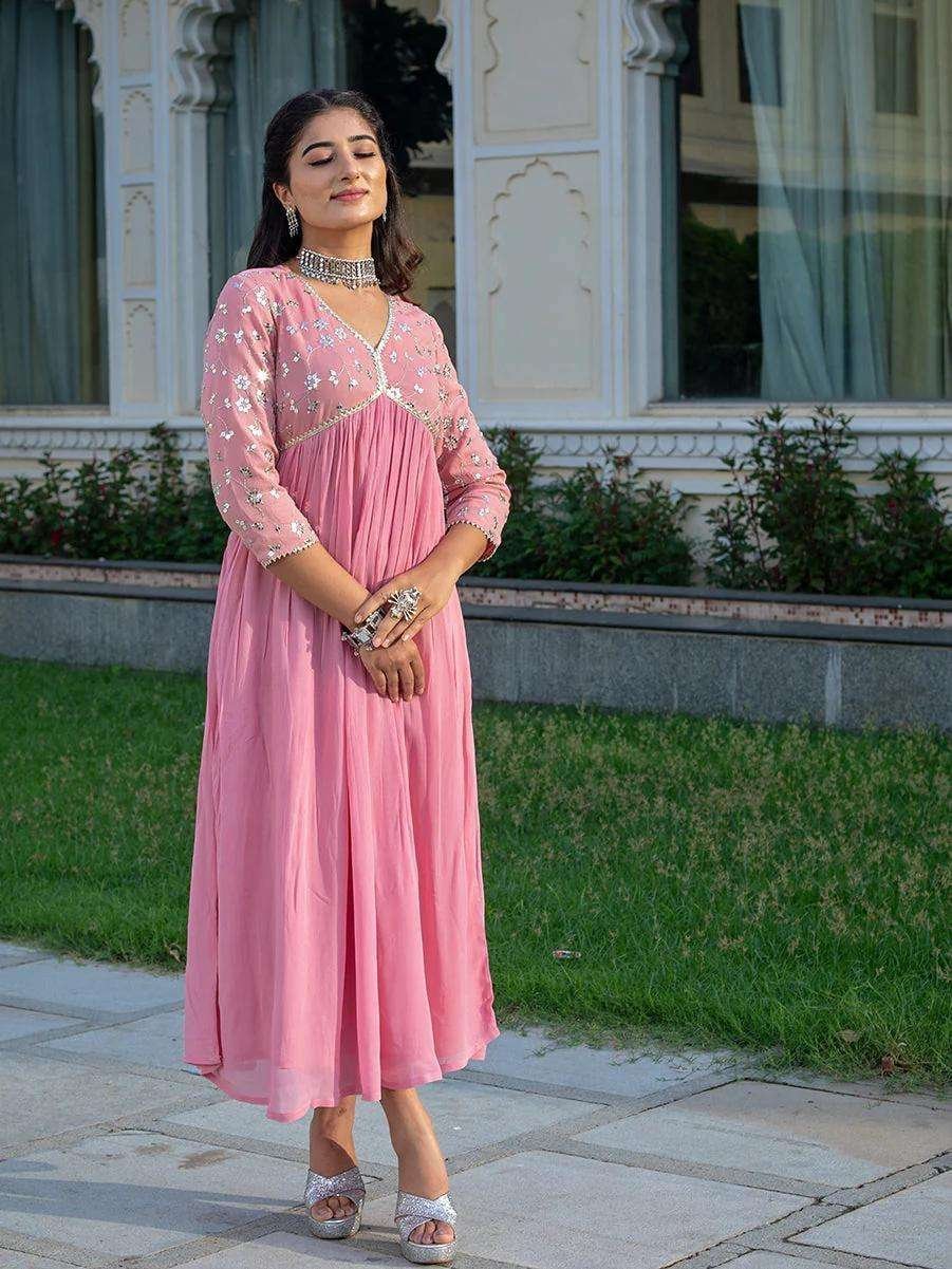 Women’s Rayon embroidery work Georgette Fit & Flare Dress