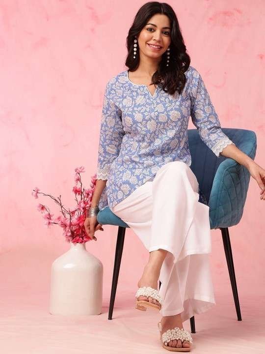 Women’s Rayon Floral Printed Straight Short Kurti Set