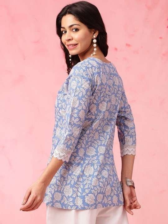 Women’s Rayon Floral Printed Straight Short Kurti Set