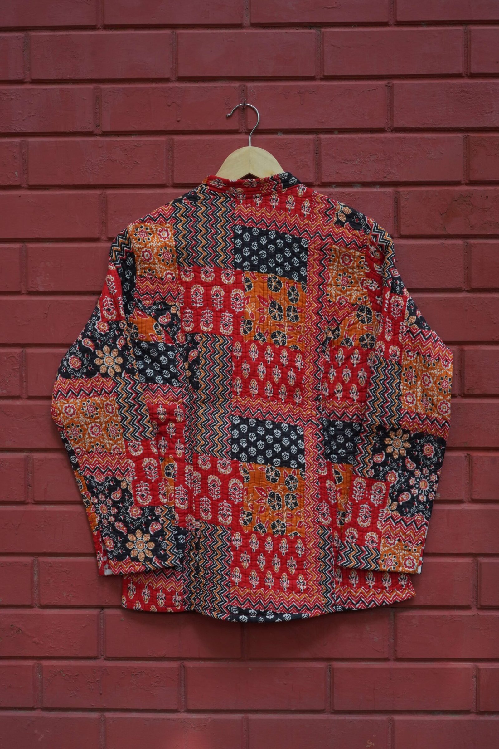 Womens Red Velvet Embroidered Jacket with Floral Design