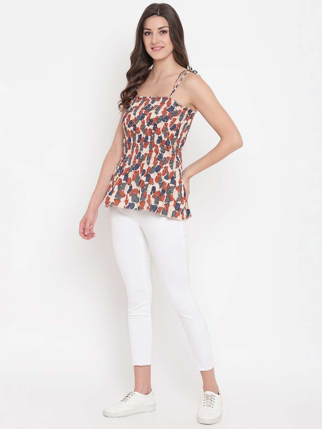 Women’s Rayon Printed Casual Summer Style Tie Shoulder Straps Free Size Tank Top ( Multi11)